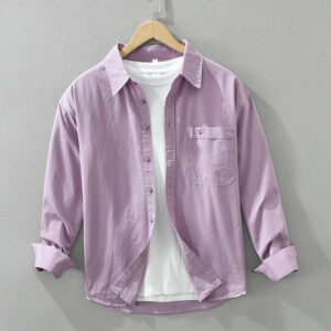 Men's Cotton Casual Purple Long Sleeve Shirt - Turn-down Collar 2024 Dress Shirt
