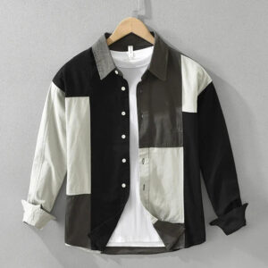 2024 Autumn New Patchwork Shirt for Men - Pure Cotton Oversize Long Sleeve Shirt