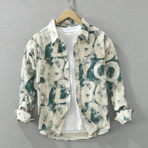 Men's Casual Letter Print Long Sleeve Shirt Coat - 2024 Fashion Turn-down Collar