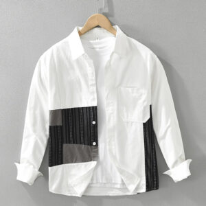 Men's Patchwork Long Sleeve Shirt - Casual Fashion 2024 Autumn Shirt