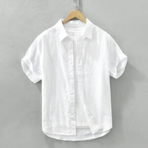 Men's Fashion Linen Short Sleeve Shirt - Solid Casual Turn-down Collar