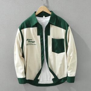 Men's Casual Patchwork Long Sleeve Shirt Coat - 2024 Fashion Turn-down Collar