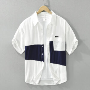Men's 2025 Summer Patchwork Short Sleeve Shirt - Loose Fit Cotton Shirt