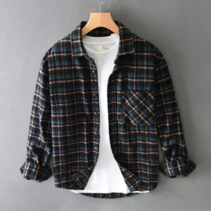 Men's Loose Striped Plaid Long Sleeve Shirt - Non-elastic Flannel Warm Shirt