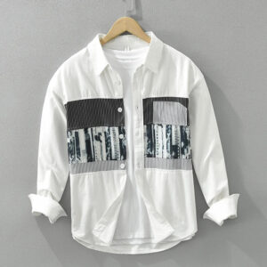 Men's Fashion Print Patchwork Long Sleeve Shirt - Loose Cotton Casual Shirt