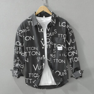 Men's Fashion Letter Print Long Sleeve Shirt - Loose Cotton Casual Shirt