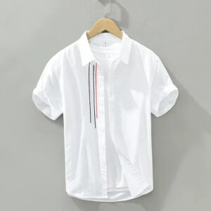 Men's White Short Sleeve Shirt - Pure Cotton Turn-down Collar Casual Shirt
