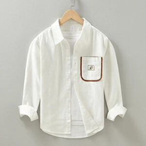 Men's Casual Cotton Long Sleeve Shirt - White Button-up Top