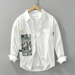 Men's Casual Patchwork Long Sleeve Shirt - Cotton Turn-down Collar Vintage Shirt